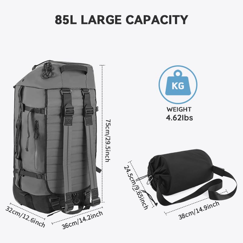Rolling Duffle Bag with Wheels,86L 30”Carry on Luggage with Wheels,Folding Travel Bag,Duffle Backpack with Separate Shoe Compartment (Grey) - color: Grey