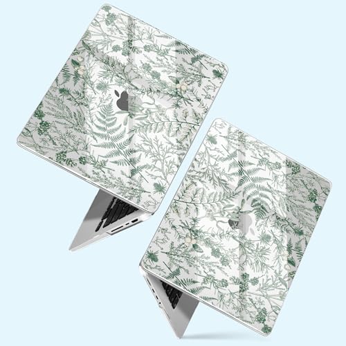 for MacBook Pro 14 inch Case 2025 M5 2024 M4 2023 Release– Fashionable Lightweight Floral Design Transparent HD Clear Laptop Shell, with TPU Keyboard Cover & OTG Adapters, Green Branches - color: Green branches