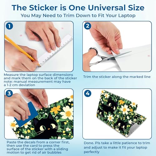 Reusable Universal Laptop Skin Sticker, Cut to Fit for 11.6–15.6 Inch Laptops, Waterproof Protective Film, No-Residue - Cute Black Cats - color: Cute Black Cats
