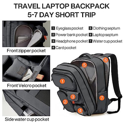 mixi Large Capacity Expandable Travel Backpack for Women & Men 15.6'' Laptop Carry On Weekender Bag Outdoor Hiking with Multifunction Pockets 180° Open Water Resistant 18 Inch 28L, Rock Gray - color: Expandable Rock Gray