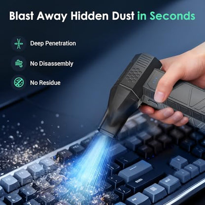 YOTON Compressed Air Duster, 110000RPM Rechargeable Electric Air Blower | 3-Speed Airflow, 5000mAh Battery, USB-C Charging, LED Light, 4 Nozzles & Bag, For Keyboard, PC, Electronics, Car & Home