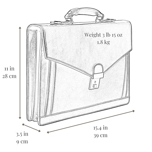 Time Resistance Leather Briefcase for Men - Business Laptop Bag - Italian Handmade Leather Bag - Attache - Gift Box Included - color: Black