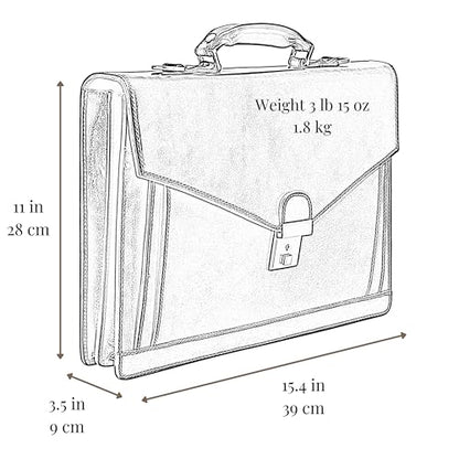 Time Resistance Leather Briefcase for Men - Business Laptop Bag - Italian Handmade Leather Bag - Attache - Gift Box Included - color: Black