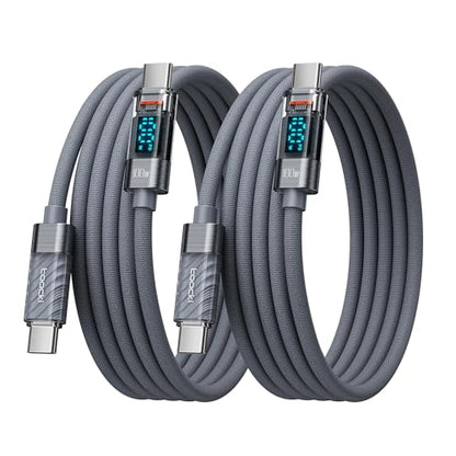 toocki USB C to USB C Cable with LED Display 100W 3.3ft, 2Pack | Fast Charging, Nylon Braided, Grey, Compatible with iPhone 17/16, MacBook Pro, Galaxy S25 - color: Grey, size: 3.3+3.3ft
