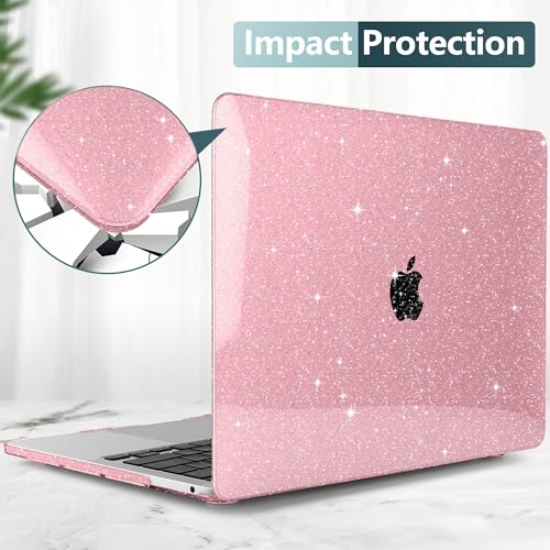for MacBook Pro 13 inch Case 2023 2022 2021 2020 Release Model A2338 M2/M1 A2289 A2251 with Touch Bar & Touch ID, Glitter Bling Plastic Hard Shell Case & Keyboard Cover, Star Pink - color: Star Pink