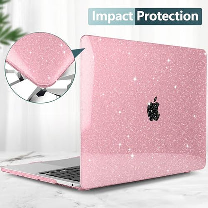 for MacBook Pro 13 inch Case 2023 2022 2021 2020 Release Model A2338 M2/M1 A2289 A2251 with Touch Bar & Touch ID, Glitter Bling Plastic Hard Shell Case & Keyboard Cover, Star Pink - color: Star Pink