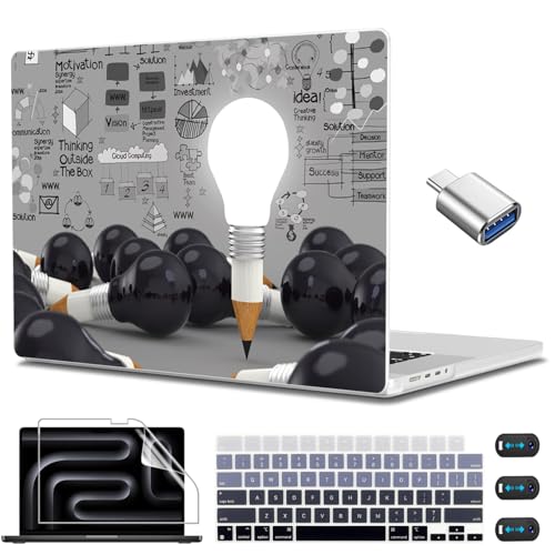 CISSOOK Case for MacBook Pro 14 inch M5 M4 M3 M2 M1 2026-2021 | A3434 A3427 A3426 A3112 A3185 A3401 A2918 A2992 A2779, 5in1 Set Ultra-Thin Hard Shell Case Keyboard Cover, Creative Bulb - color: 14inch-Creative Bulb