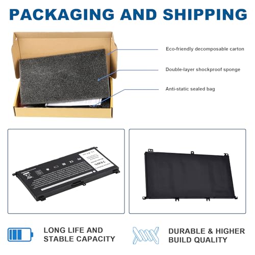 74Wh 71JF4 357F9 0GFJ6 Laptop Battery for Dell Inspiron 15 7000 7559 7567 7566 7759 7557 5577 INS15PD Series P57F P57F003 P65F P65F001 071JF4 INS15PD-3848B INS15PD-2748B INS15PD-1548B INS15PD-1548R - size: 10.19*7.27*0.24inch 357F9