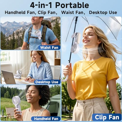 Portable Handheld Turbo Fan with Ice Cooler, Clip-On Mini Fan for Umbrella, 5 Speeds, 4000mAh Battery & Up to12H, LED Display, Rechargeable, Gift for women, Summer Travel Essential (Purple) - color: Z10-Purple