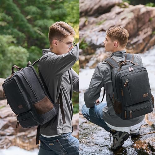 LXYGD Canvas Laptop Backpack for Men Women,Durable Travel Work Business Rucksack Bookbags Fits 15.6 Inch Notebook & Laptops,College Backpacks Computer Bag Weekender Hiking Daypack(Black) - color: Black