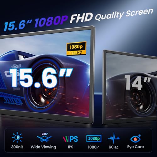 15.6" Laptop Screen Extender, 1080P FHD Laptop Monitor Extender, 235° Rotating Detachable Dual Monitor, Plug & Play Triple Screen for 13"-17.3" Laptops, Compatible with Mac/Windows/Android & Dex - color: 15.6" Carbon Black
