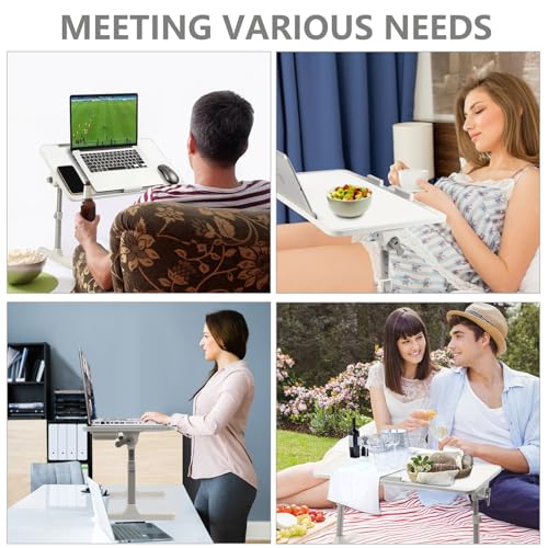 Adjustable Lap Desk with USB Fan & LED Light, Height & Angle Adjustable Laptop Bed Tray Table, Foldable Laptop Stand for Bed, Couch, Sofa & Floor,White - color: White