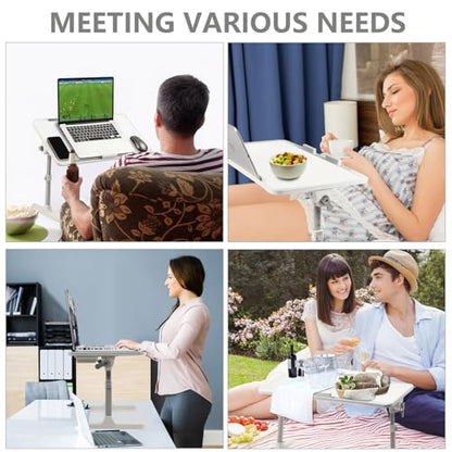 Adjustable Lap Desk with USB Fan & LED Light, Height & Angle Adjustable Laptop Bed Tray Table, Foldable Laptop Stand for Bed, Couch, Sofa & Floor,White - color: White