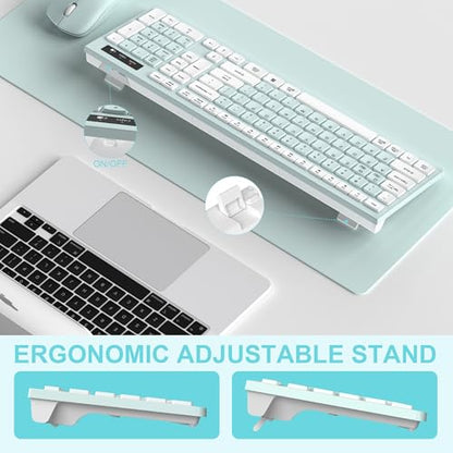 Wireless Keyboard and Mouse Combo, Full-Sized Wireless Keyboard and Adjustable DPI Mouse, 2.4GHz USB Receiver, Keyboard and Mouse for PC, Windows, Desktop, Laptop (Mint Green and White) - color: Mint Green and white