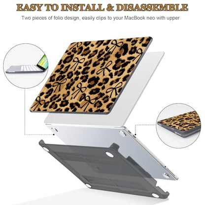 Leopard Print Hard Case for 2026 MacBook Neo 13" A18 Pro Chip A3404 | Brown Cheetah & Bow Design. Sweet Meets Wild. 5-in-1 Kit Included. Perfect for Students, Office & Travel. Not for Air/Pro 13" - color: Leopard Print & Bow