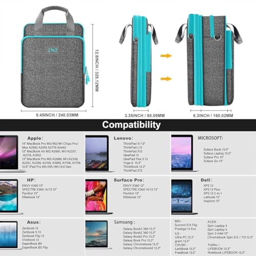Laptop Case 12.9 13 Shoulder Bag, Expandable Handbag with Valuables Compartment Compatible with MacBook Air/Pro/Neo 13" M5/M4/M3/M2/M1, iPad 12.9/13/11, Water-Resistant & Shockproof,L01G02 - color: L01g02, size: 13"