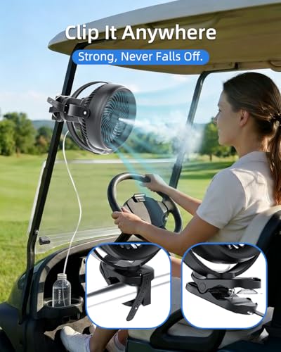 ATEngeus 20000mAh Misting Fan with Clip, 8'' Portable Clip on Fan Battery Operated, 3 Speeds, 3 Mist Modes, Hook, Silicone strap, Max 90H Runtime for Golf Cart, Canopy, Camping Essentials