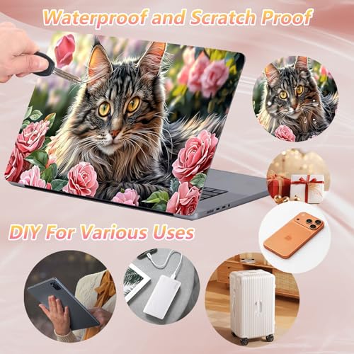 Laptop Skin Sticker Decal 12" 13" 13.3" 14" 15" 15.6",Waterproof Scratch Resistant Vinyl,Reusable Easy to Apply,for MacBook HP Dell Notebooks Netbooks Laptop,2 Wrist Pads,Cat Floral Pink - color: Cat Floral Pink