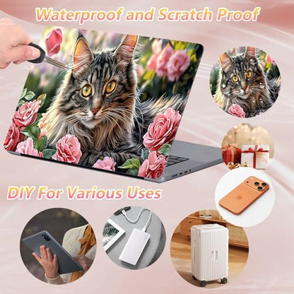 Laptop Skin Sticker Decal 12" 13" 13.3" 14" 15" 15.6",Waterproof Scratch Resistant Vinyl,Reusable Easy to Apply,for MacBook HP Dell Notebooks Netbooks Laptop,2 Wrist Pads,Cat Floral Pink - color: Cat Floral Pink