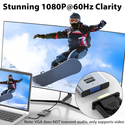 VGA to USB C Adapter, Type-C to VGA Female Video Converter Supports 1080P@60Hz, Plug & Play, Compact & Durable, Compatible with MacBook, Dell, HP, Chromebook, iPad Pro & More, No Audio