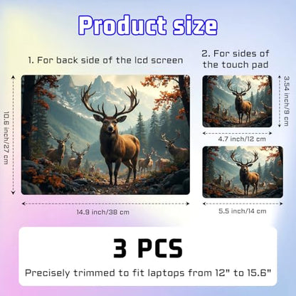Universal Laptop Skin Sticker Decal, Compatible with MacBook HP Dell Lenovo 12"-15.6", Reusable Vinyl Notebook Cover 3PCS Set, High-Recognition Film-Majestic Forest Deer Mountains - color: Majestic Forest Deer Mountains