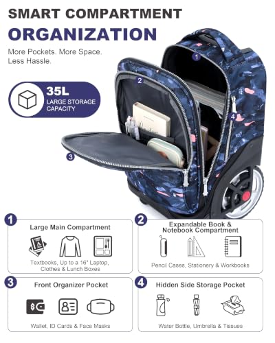 NEW TILAMI 19 Inch Rolling Backpack with Lunch Bag School Stair-Climbing | Stair-Climbing Teen Boys Girls Carry-on Suitcase Large Compartment 15.6 Laptop Sleeve Adjustable Handle Roller Travel Bag - color: Doodle Grey