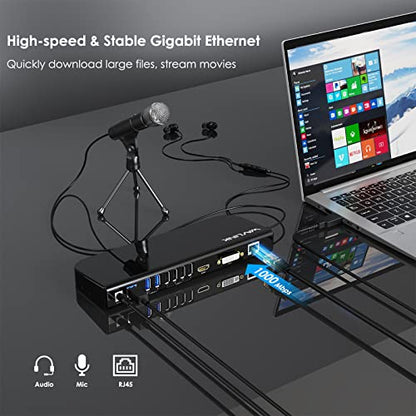 WAVLINK USB Laptop Docking Station Dual Monitors, DisplayLink Laptop Dock for M1-M5 Mac/MacBook Neo, Windows, ChromeOS(HDMI & HDMI/DVI, 6xUSB Ports, LAN, Audio) - color: Black