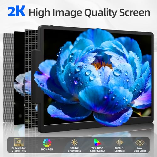 KOJOM 2K Laptop Screen Extender - 13" IPS 1440P Triple Screen Laptop Monitor Extender Plug & Play Multi Screen Attachment for 13"-17" Laptops Compatible with Wins Mac Dex Chrome Travel Gaming Work