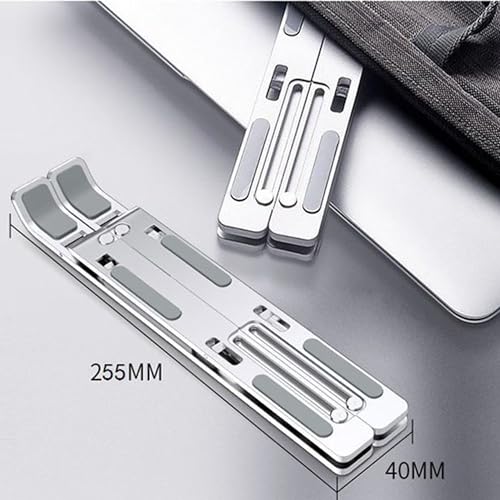 Aluminum Laptop Stand, 6-Height Adjustable Portable Foldable Laptop Holder - Hollow Out Cooling Elevated Desk Stand with Anti-Slip Silicone, Compatible with Notebooks, Tablets