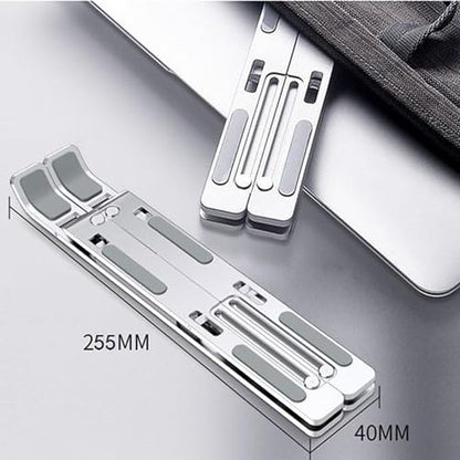 Aluminum Laptop Stand, 6-Height Adjustable Portable Foldable Laptop Holder - Hollow Out Cooling Elevated Desk Stand with Anti-Slip Silicone, Compatible with Notebooks, Tablets