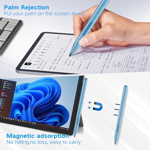 Stylus Pen for Microsoft Surface Pro12/11/10/9/8/X/7+/6/5/4/3, Surface Go 4/3/2/1, Surface Laptop1-5/Studio/Book 3/2/1 with Eraser Side Button,Palm Rejection,Tilt Function,1024 Pressure - color: Blue