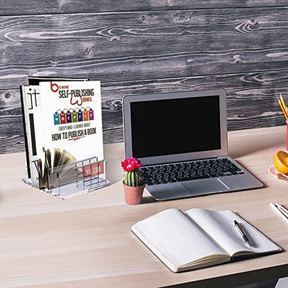 Frienda 1 Piece 4-Compartment Acrylic Vertical Laptop Stand, Can Accommodate with a Thickness of Less Than 2 cm, Fits Most Laptop (Clear) - style: Clear