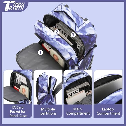 NEW TILAMI 18 Inch Rolling Backpack with Lunch Bag for Girls Boys School | 6-Wheel Stair-Climbing Girls Boys Carry-on Suitcase Water-Resistant Adjustable Trolley Handle Wheels School Travel Camping - color: Lightning Purple
