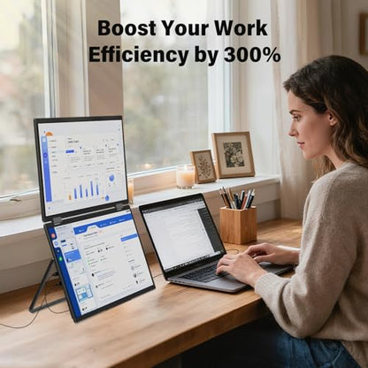 InnoView Portable Dual Monitor 15.6" 3840x2160P 4K 100% sRGB | Owl Eye Vision - Foldable Design with 315° Screen Adjustment, 180° Stand | DP/USB-C/HDMI, Dual Screen Extender for Laptop, Mac, Windows - size: 15.6 in
