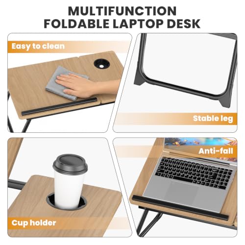 Laptop Bed Desk, 5-Angle Adjustable Bed Laptop Table with Cup Holder | Foldable Laptop Stand for Couch & Sofa, Portable Laptop Tray for Adults Writing Reading Eating, Walnut - color: Wlanut
