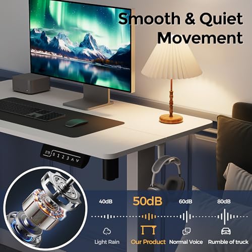 Small Electric Standing Desk, 35" ×20" White Standing Desk, Height Adjustable Compact Sit Stand Workstation with Splice Board, Home Office Desk with 2 Hooks - color: Pearl White, size: 35"