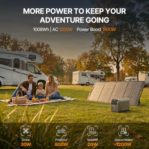 Dabbsson 1008Wh Solar Generator, Semi-Solid LiFePO4, 1200W AC Output/100W USB-C, 1600W Power Boost, 1.3X Longer Runtime, 0-80% in 50 Min, 1000L Portable Power Station for Home Backup/Camping/RV - style: 1000L
