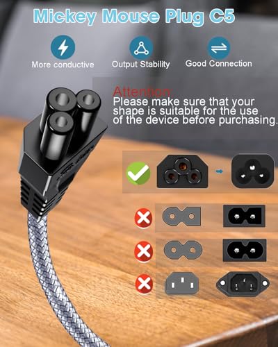 Goalfish 3 Prong AC Power Cord for Computer Laptop, 10ft, Heavy Duty | Nylon Braided,for Dell HP LG Lenovo Asus Acer Toshiba Sony Laptops/Notebooks, Monitors, Printers, Scanners NEMA 5-15P to C5 - size: 3m