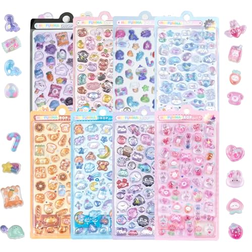 3D Puffy Stickers 8 Sheets 500+ Kawaii Stickers for Phone Case & Handbooks ﻿ - style: 8PCS Stickers