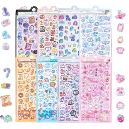 3D Puffy Stickers 8 Sheets 500+ Kawaii Stickers for Phone Case & Handbooks ﻿ - style: 8PCS Stickers
