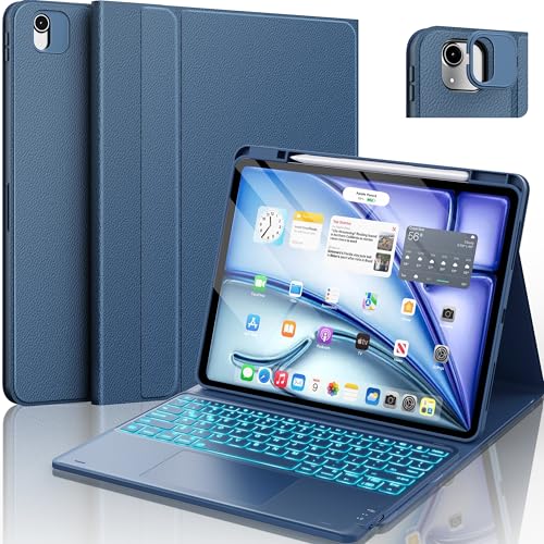CHESONA for iPad Air 13 Inch(M4/M3/M2)&Pro 12.9(3rd-6th) Case with Keyboard | Magnetic Detachable Keyboard, 7-Color Backlit, Multi-Touch Trackpad, Smart Sleep/Wake, Stain-Resistant Cover, Navy Blue - color: Navy Blue