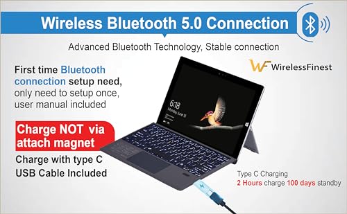 Keyboard Replacement Type Cover Trackpad Mouse for Microsoft Surface Pro 7+ 7 Pro 6 Pro 5 Pro 4 Pro 3 Ergonomic Portable Slim Wireless Bluetooth Rechargeable