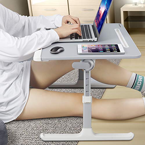 NEARPOW XXL Bed Table Tray, Adjustable Laptop Lap Desk for Couch, Black | Bed desk for laptop and writing features anti-slip leather, 5 heights, 4 angles, book stand, a drawer & removable stopper - color: Gray