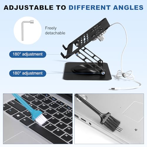 Laptop Cooling Stand with 2 Detachable Fans, 360° Rotating Adjustable Laptop Stand, Carbon Steel Ergonomic Laptop Riser, Anti-Slip Base for 10-17.3" Notebook MacBook, Office Home Gaming - color: Black
