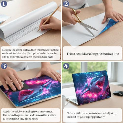 Universal Laptop Skin Sticker Decal,15.6 Inch Laptop Vinyl Cover for 13" 14" 15.6" Laptop,Scratch-Resistant Waterproof Protector Wrap,Reusable with Wrist Pads,Neon Pink Shark - color: Neon Pink Shark