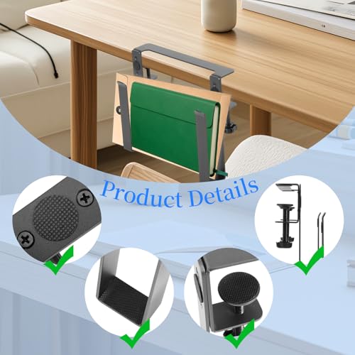 Desk Side Laptop Mount,Metal Hanging Adjustable Side Laptop Mount,No Drilling Siding Table Organizer for Office Home Tablets, Documents With Anti-Scratch,Metal Hanging Notebooks Holder