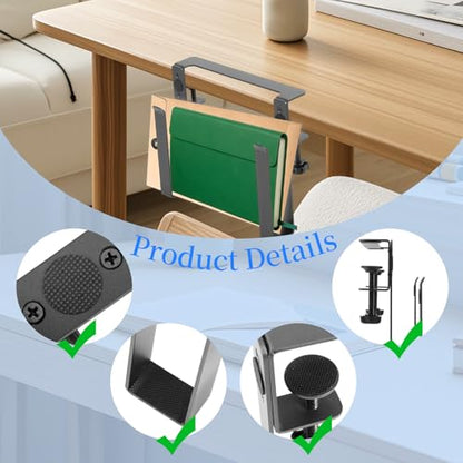 Desk Side Laptop Mount,Metal Hanging Adjustable Side Laptop Mount,No Drilling Siding Table Organizer for Office Home Tablets, Documents With Anti-Scratch,Metal Hanging Notebooks Holder