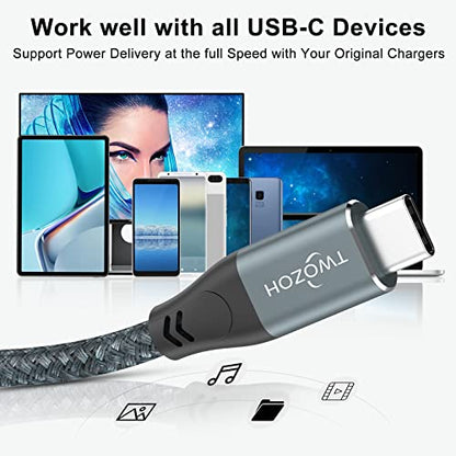 Twozoh USB C to USB C 3.2 Gen 2 Cable 20Gbps Data Transfer 100W PD Fast Charging 4K Video Output Monitor Cord (6.6FT, Grey) 2-Pack - size: 6.6FT, style: 2 Pack