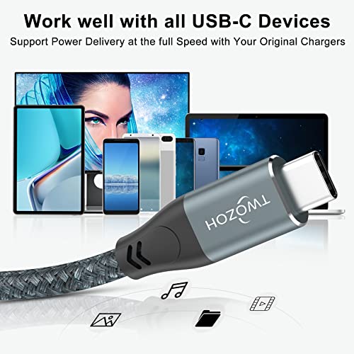 Twozoh USB C to USB C 3.2 Gen 2 Cable 20Gbps Data Transfer 100W PD Fast Charging 4K Video Output Monitor Cord (3.3FT, Grey) 2-Pack - size: 3.3FT, style: 2 Pack