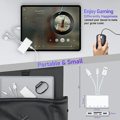 5-in-3 SD Card Reader for iPhone iPad with USB A & Charging Port, Lightning + USB A + USB C to SD Memory Card Reader for iPhone/iPad/Android/MacBook/PC/Tablet/Camera/Hard Disk/Flash Drive